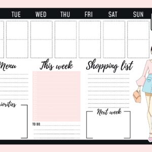 Магнітний планер А3 Розклад на тиждень 3 Дівчинка eng